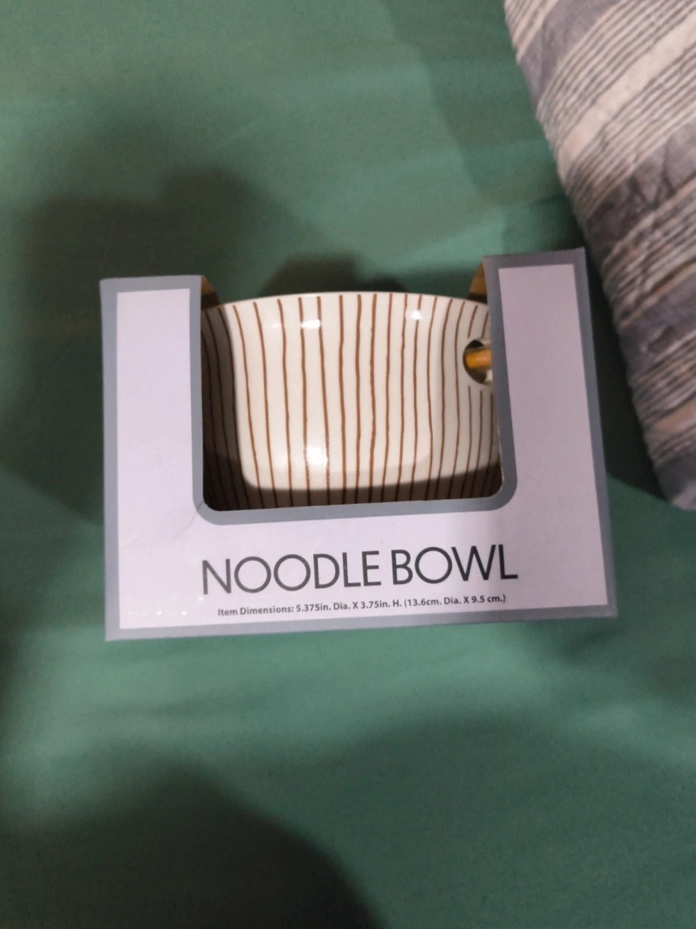 Striped Ceramic Noodle Bowl - White with Brown Lines